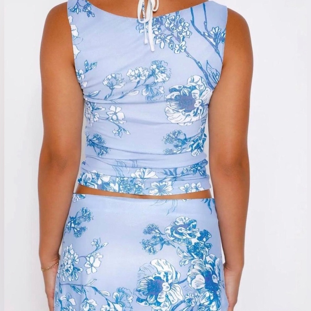 Tiger Mist Cambell Mesh Corset Crop Top in Ceramic Floral Blue, US size 0 - Picture 13 of 14